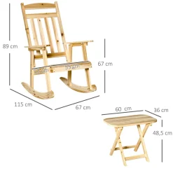 Fauteuil de jardin à bascule avec table basse rocking chair style rural chic bois sapin pré-huilé