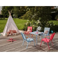 Fauteuil de jardin enfant - Textilène et acier - Rouge