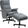 Fauteuil de massage avec repose-pied - style néo-rétro - châssis acier noir aspect lin gris