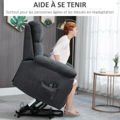 Fauteuil de massage fauteuil releveur électrique inclinaison réglable repose-pied ajustable tissu gris