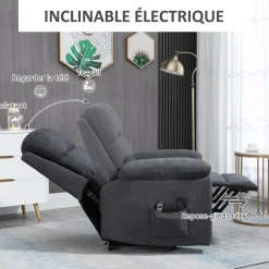Fauteuil de massage fauteuil releveur électrique inclinaison réglable repose-pied ajustable tissu gris