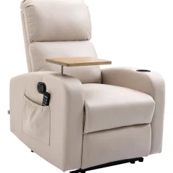 Fauteuil de massage électrique inclinable avec repose-pied télécommande revêtement synthétique tissu 77I x 93P x 105H cm beige
