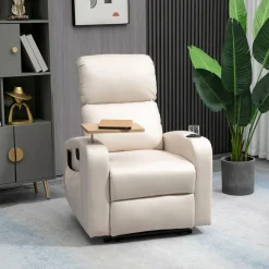 Fauteuil de massage électrique inclinable avec repose-pied télécommande revêtement synthétique tissu 77I x 93P x 105H cm beige