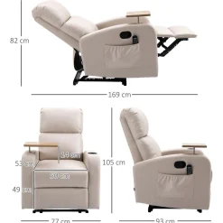 Fauteuil de massage électrique inclinable avec repose-pied télécommande revêtement synthétique tissu 77I x 93P x 105H cm beige