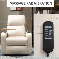 Fauteuil de massage électrique inclinable avec repose-pied télécommande revêtement synthétique tissu 77I x 93P x 105H cm beige