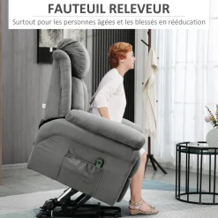 Fauteuil de relaxation électrique fauteuil releveur inclinable avec repose-pied ajustable tissu gris