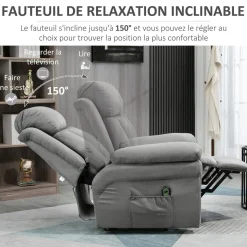 Fauteuil de relaxation électrique fauteuil releveur inclinable avec repose-pied ajustable tissu gris