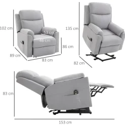 Fauteuil de relaxation électrique - fauteuil releveur inclinable avec repose-pied ajustable et télécommande - tissu aspect lin gris clair