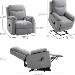 Fauteuil de relaxation électrique - fauteuil releveur inclinable avec repose-pied ajustable et télécommande - tissu polyester aspect lin gris clair chiné