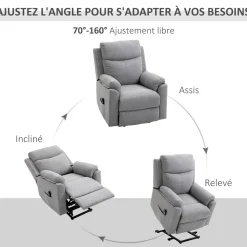 Fauteuil de relaxation électrique - fauteuil releveur inclinable avec repose-pied ajustable et télécommande - tissu polyester aspect lin gris clair chiné