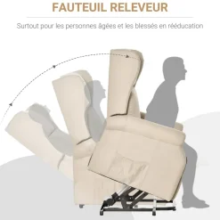 Fauteuil de relaxation électrique fauteuil releveur inclinable avec repose-pied ajustable lin beige