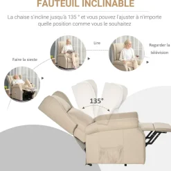 Fauteuil de relaxation électrique fauteuil releveur inclinable avec repose-pied ajustable lin beige