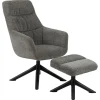 Fauteuil de salon avec accoudoirs et repose-pieds - Gris et Noir