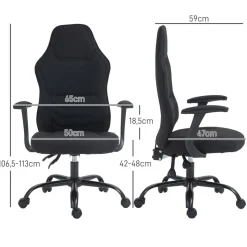 Fauteuil gamer ergonomique - chaise de bureau gaming - réglable - dossier inclinable - tissu noir