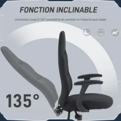 Fauteuil gamer ergonomique - chaise de bureau gaming - réglable - dossier inclinable - tissu noir