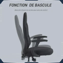 Fauteuil gamer ergonomique - chaise de bureau gaming - réglable - dossier inclinable - tissu noir