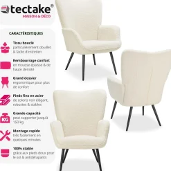 Fauteuil Hygge rembourré, ergonomique, charge maximale 150 kg