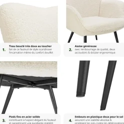 Fauteuil Hygge rembourré, ergonomique, charge maximale 150 kg