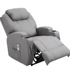 Fauteuil luxe de relaxation et massage inclinaison dossier repose-pied électrique revêtement synthétique gris