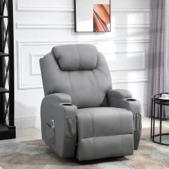 Fauteuil luxe de relaxation et massage inclinaison dossier repose-pied électrique revêtement synthétique gris