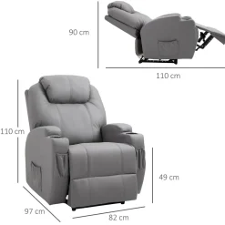 Fauteuil luxe de relaxation et massage inclinaison dossier repose-pied électrique revêtement synthétique gris