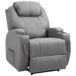 Fauteuil luxe de relaxation et massage inclinaison dossier repose-pied électrique revêtement synthétique gris