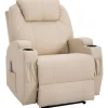 Fauteuil luxe de relaxation et massage inclinaison dossier repose-pied électrique revêtement synthétique crème