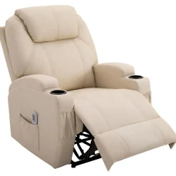 Fauteuil luxe de relaxation et massage inclinaison dossier repose-pied électrique revêtement synthétique crème