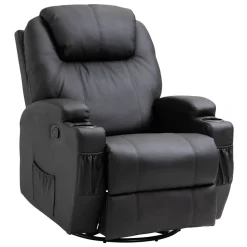 Fauteuil luxe de relaxation et massage inclinaison dossier repose-pied réglable revêtement synthétique noir