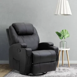 Fauteuil luxe de relaxation et massage inclinaison dossier repose-pied réglable revêtement synthétique noir