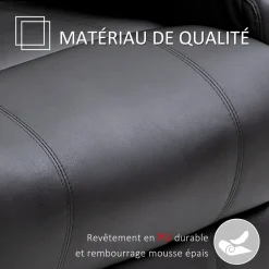 Fauteuil luxe de relaxation et massage inclinaison dossier repose-pied réglable revêtement synthétique noir