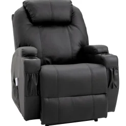 Fauteuil luxe de relaxation et massage inclinaison dossier repose-pied électrique revêtement synthétique noir