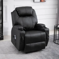Fauteuil luxe de relaxation et massage inclinaison dossier repose-pied électrique revêtement synthétique noir