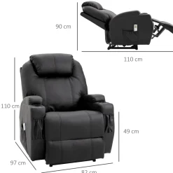 Fauteuil luxe de relaxation et massage inclinaison dossier repose-pied électrique revêtement synthétique noir