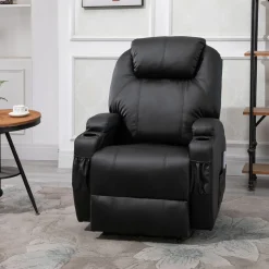 Fauteuil luxe de relaxation et massage inclinaison dossier repose-pied électrique revêtement synthétique noir
