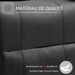 Fauteuil luxe de relaxation et massage inclinaison dossier repose-pied électrique revêtement synthétique noir
