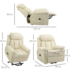 Fauteuil releveur inclinable avec repose-pied ajustable - fauteuil de relaxation électrique - revêtement synthétique crème