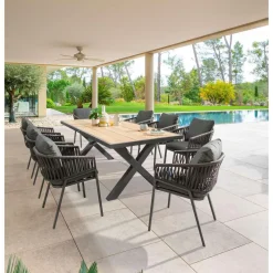 Fauteuil repas Oriengo aluminium et mailles tressées - Anthracite et graphite