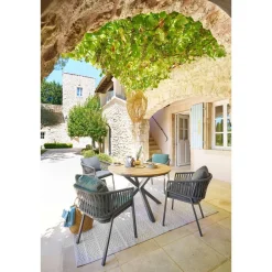 Fauteuil repas Oriengo aluminium et mailles tressées - Anthracite et graphite