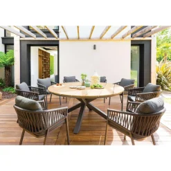 Fauteuil repas Oriengo aluminium et mailles tressées - Anthracite et graphite