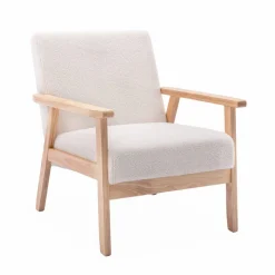 Fauteuil scandinave en bois et tissu bouclette. Isak. L 64 x P 69.5 x H 73cm
