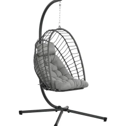 Fauteuil suspendu de jardin pliable avec matelas métal résine gris