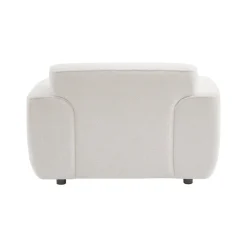 Fauteuil tissu bouclette blanche. lignes arrondis. coussin fourni. Wallas. L 116 x P 97 x H 73cm