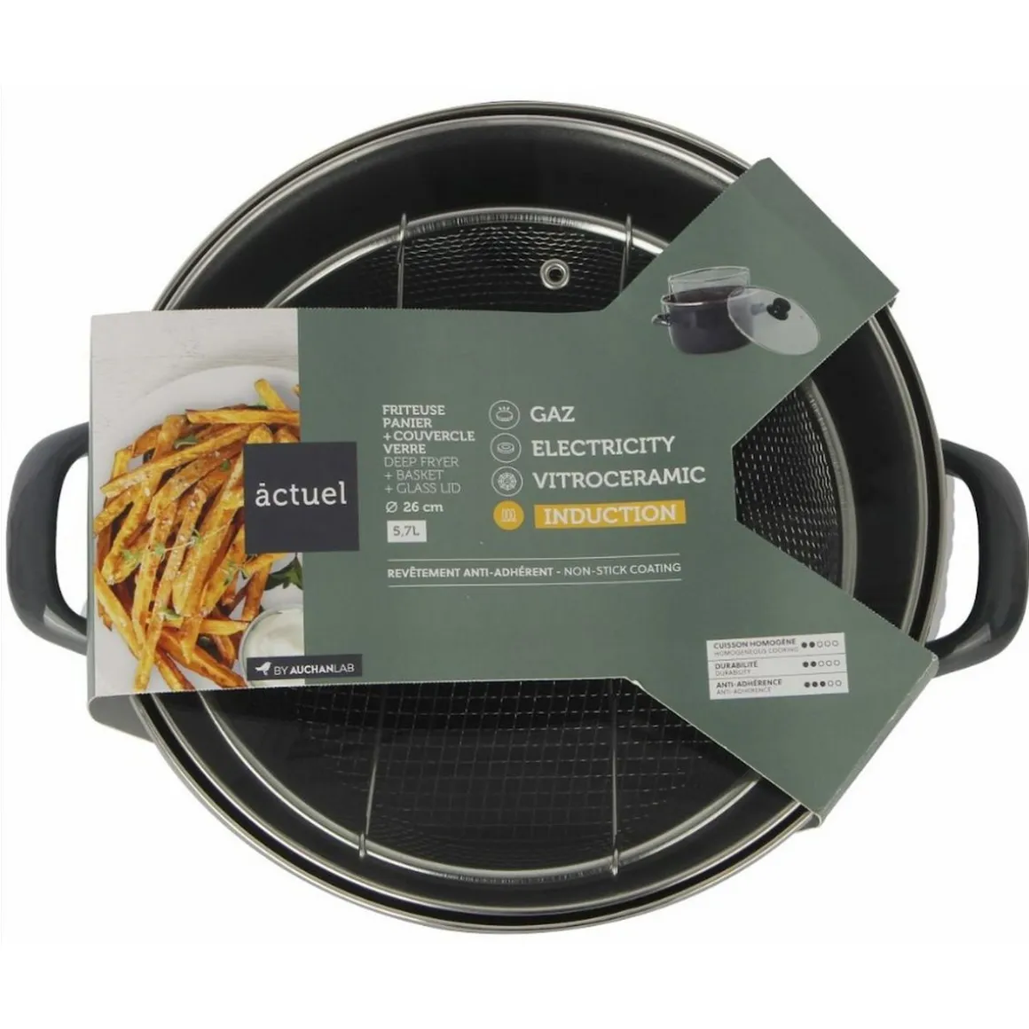 Friteuse induction acier émaillé 26 cm - Gris