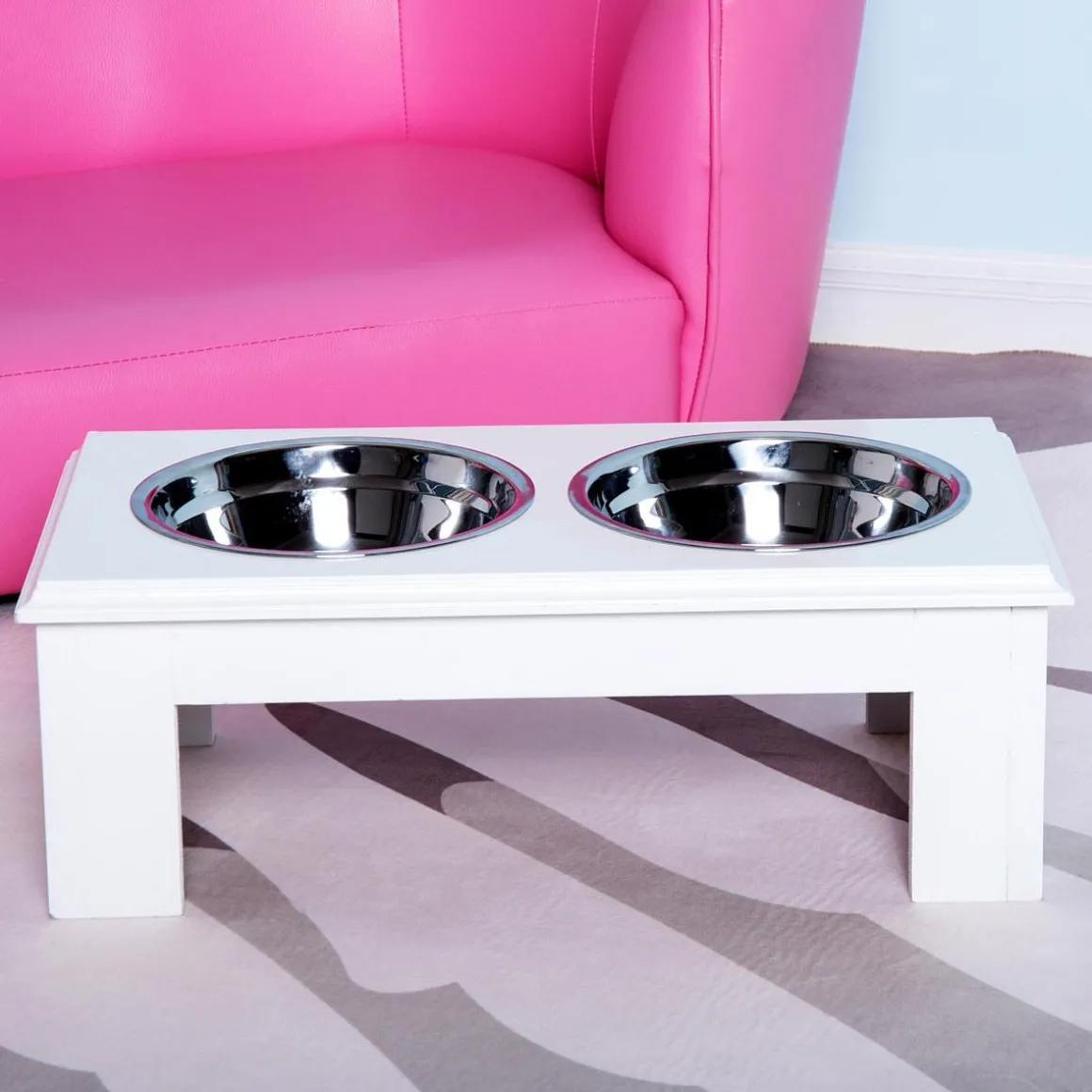 Gamelle double chien chat Porte-gamelles surélevé dim. 44L x 24l x 15H cm 2 gamelles acier inox. incluses MDF