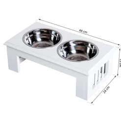 Gamelle double chien chat Porte-gamelles surélevé dim. 44L x 24l x 15H cm 2 gamelles acier inox. incluses MDF