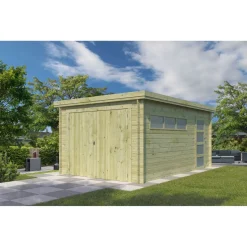 Garage - Bois traité autoclave - Toit plat - 14,35 m² - APETINA