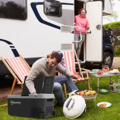 Glacière électrique portable 27 L - congélateur/réfrigérateur 2 zones - poignée, roulettes - gris noir