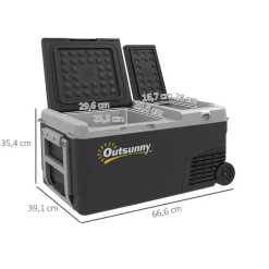 Glacière électrique portable 27 L - congélateur/réfrigérateur 2 zones - poignée, roulettes - gris noir