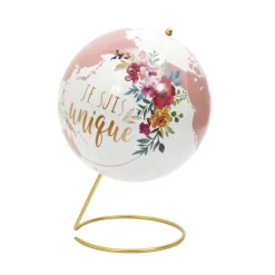 Globe Terrestre Déco Girly 29cm Blanc & Rose
